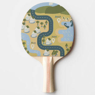 Stylish cartoon landscape vacation travel map ping pong paddle
