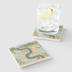 Stylish cartoon landscape vacation travel map stone coaster