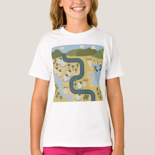 Stylish cartoon landscape vacation travel map T-Shirt