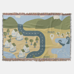 Stylish cartoon landscape vacation travel map throw blanket