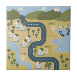 Stylish cartoon landscape vacation travel map tile