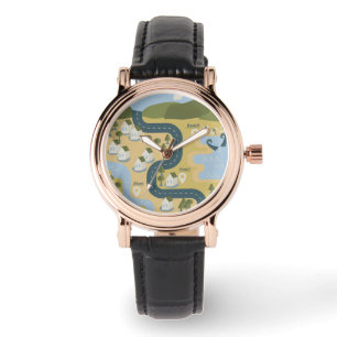 Stylish cartoon landscape vacation travel map watch