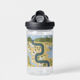 Stylish cartoon landscape vacation travel map water bottle