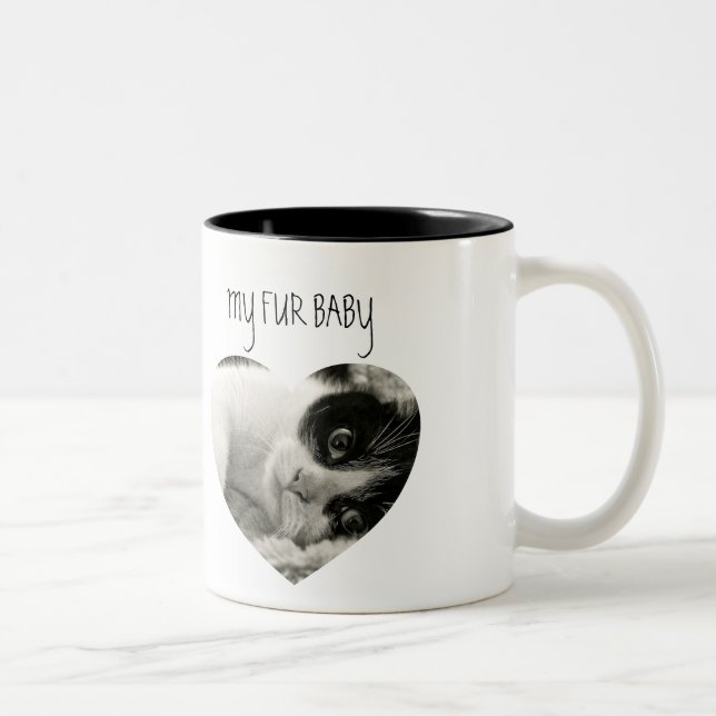 Stylish | Cat | Heart Photo Two-Tone Coffee Mug (Right)