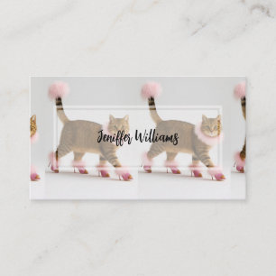 Stylish Cat in Pink Heels and Fluffy Glam Business Card