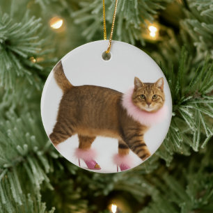    Stylish Cat in Pink Heels and Fluffy Glam       Ceramic Ornament