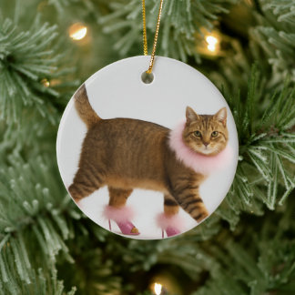    Stylish Cat in Pink Heels and Fluffy Glam       Ceramic Ornament