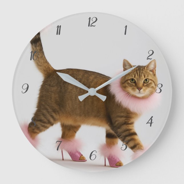    Stylish Cat in Pink Heels and Fluffy Glam       Large Clock (Front)