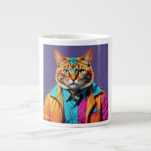 Stylish Cat in Retro  Large Coffee Mug