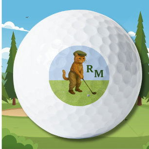 *Stylish Cat Playing Golf Personalized Balls