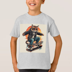 Stylish Cat Skateboarding T-Shirt