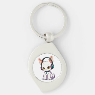 Stylish Cat Wearing Headphones Keychain
