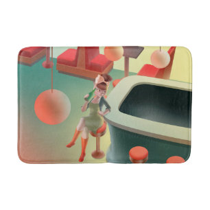 Stylish Cat with Bottle Sitting at Bar Bath Mat