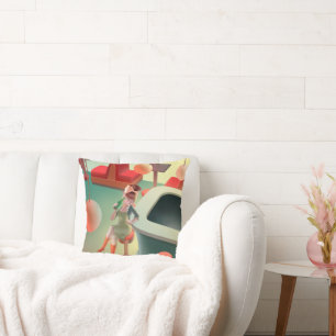 Stylish Cat with Bottle Sitting at Bar Throw Pillow