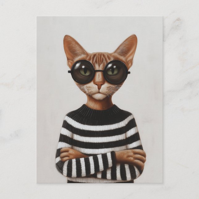 Stylish Cat With Round Glasses Postcard (Front)