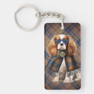 Stylish Cavalier King Charles Dog and Plaid Keychain