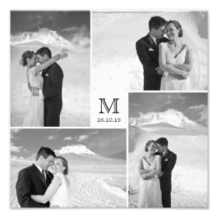 Stylish Centre Square Monogram Wedding Photo Print