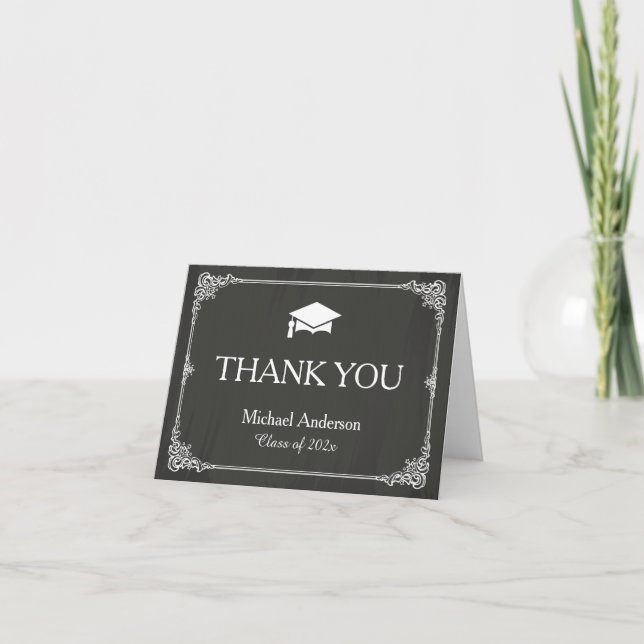 Stylish Chalkboard Grad Graduation Thank You Card (Front)