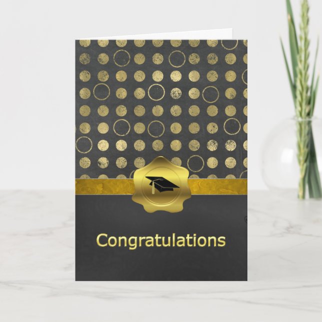 Stylish Chalkboard Grey and Gold Graduation Card (Front)