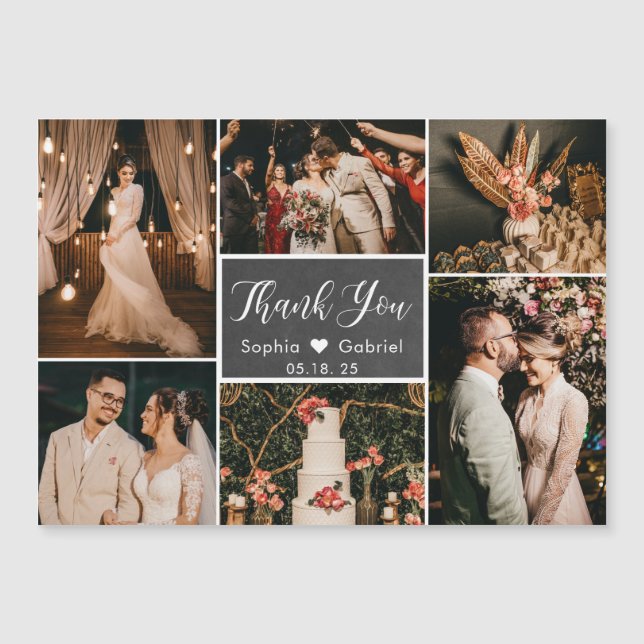 Stylish Chalkboard Pic Collage Wedding Thank You  (Front)