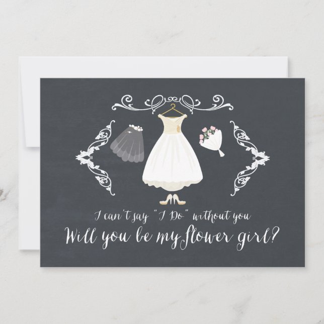 Stylish Chalkboard Will You Be My Flower Girl Card (Front)