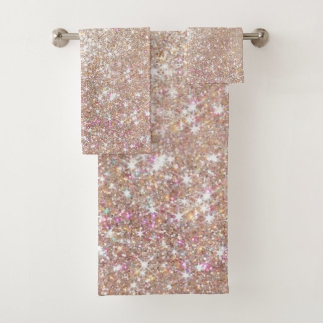 Stylish Champagne Girly Glitter Bath Towel Set (Insitu)