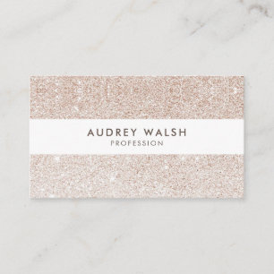 Stylish Champagne pink glitter White Striped Business Card