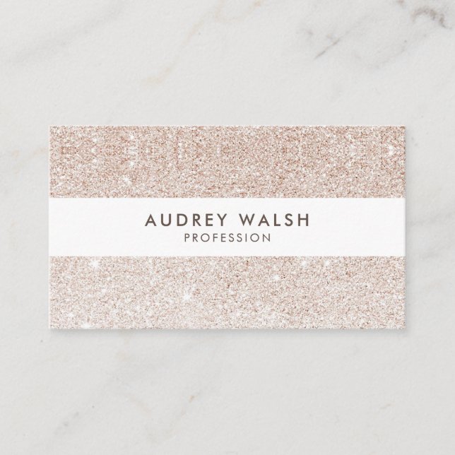 Stylish Champagne pink glitter White Striped Business Card (Front)
