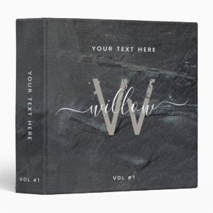 Stylish Charcoal Grey Stone Script Monogram Binder