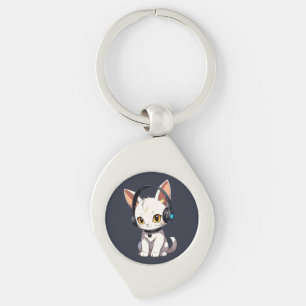 Stylish Charming Cat in Headphones Keychain