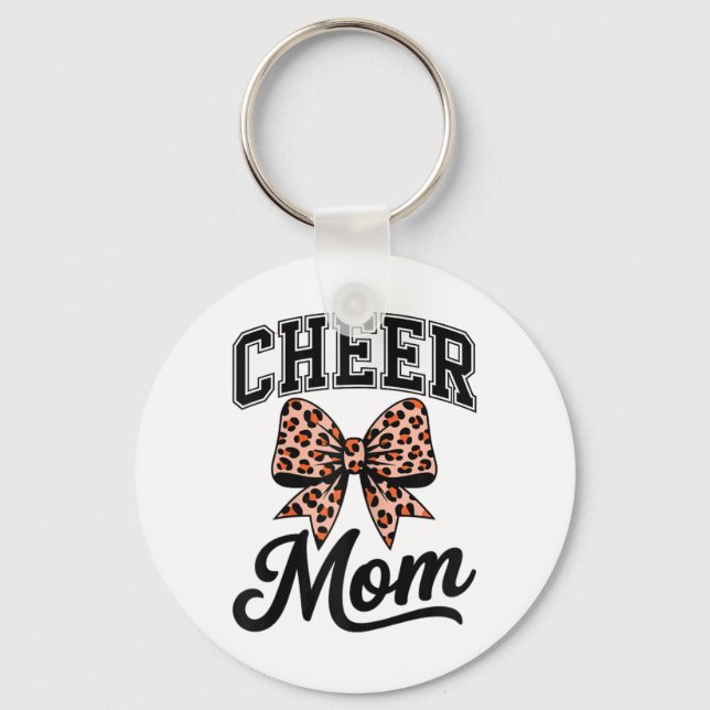 Stylish Cheer Mom Leopard Print Bow  Keychain (Front)