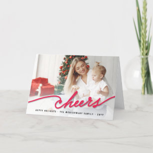 Stylish Cheers Script Holiday Photo Greeting Card