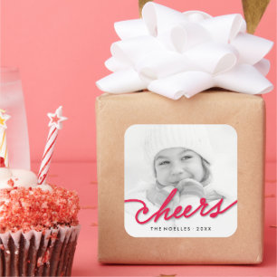 Stylish Cheers Simple Script Holiday Photo Sticker