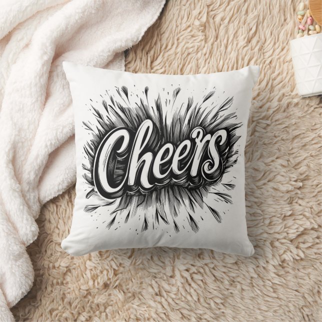 Stylish "Cheers" Typography Throw Pillow (Blanket)