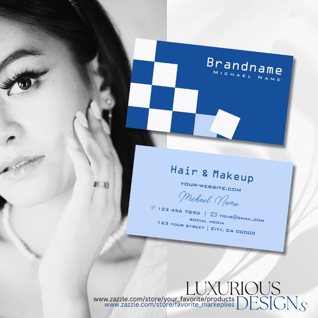 Stylish Chequered Blue and White Professional Cool Business Card (Creator Uploaded)