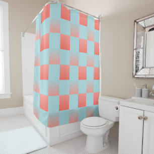 Stylish chequered gradient powder blue coral pink