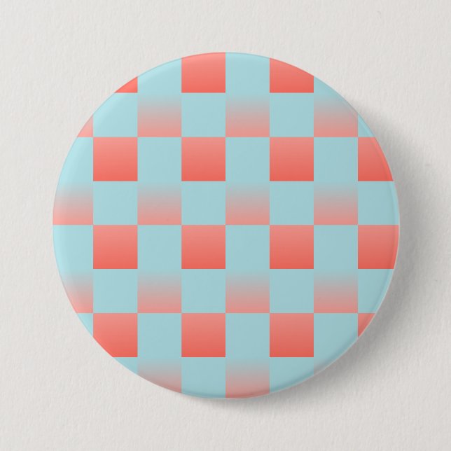 Stylish chequered gradient powder blue coral pink 3 inch round button (Front)