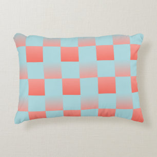 Stylish chequered gradient powder blue coral pink accent pillow