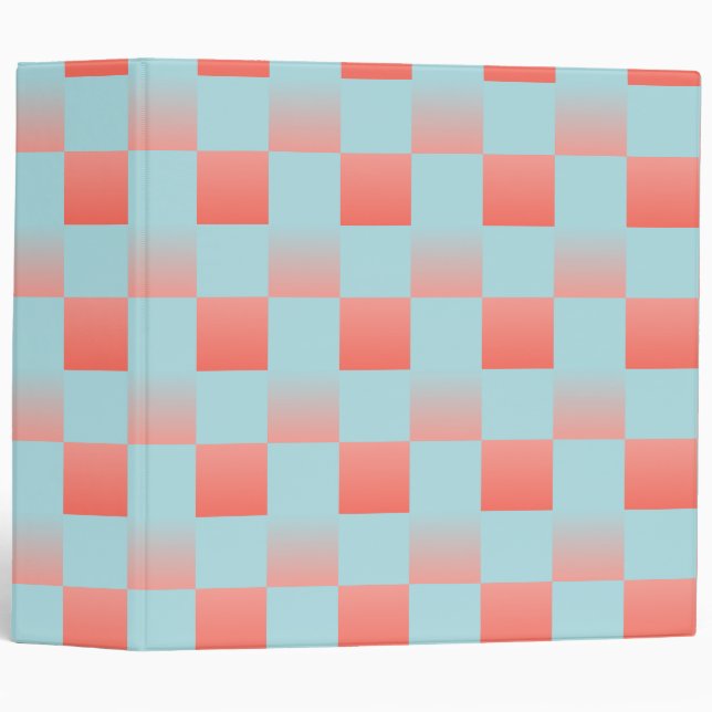 Stylish chequered gradient powder blue coral pink binder (Front/Spine)