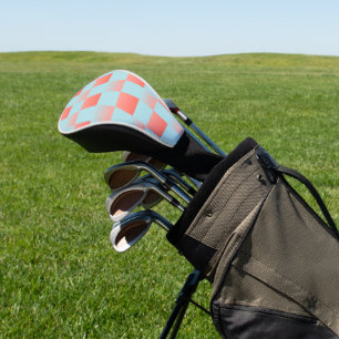 Stylish chequered gradient powder blue coral pink golf head cover