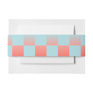 Stylish chequered gradient powder blue coral pink invitation belly band