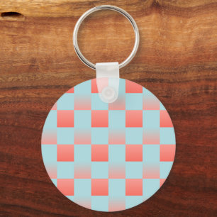 Stylish chequered gradient powder blue coral pink keychain