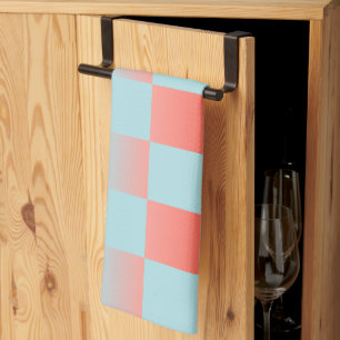 Stylish chequered gradient powder blue coral pink kitchen towel