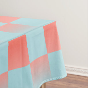 Stylish chequered gradient powder blue coral pink tablecloth