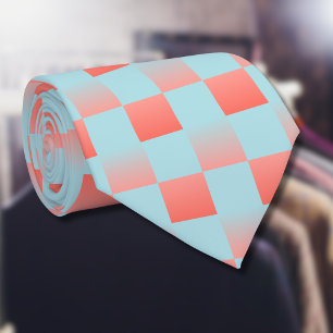 Stylish chequered gradient powder blue coral pink tie