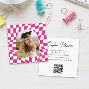 Stylish Chequered Social Media or Graduation Photo Square Business Card