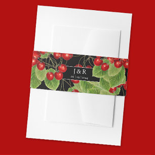 Stylish Cherry Black Wedding Initials Monogram   Invitation Belly Band