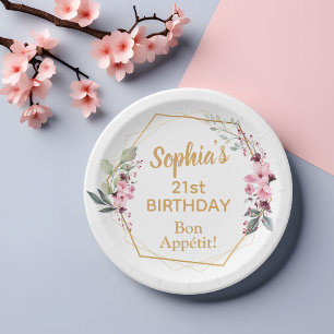 Stylish Cherry Blossom 21st Birthday Paper Plates