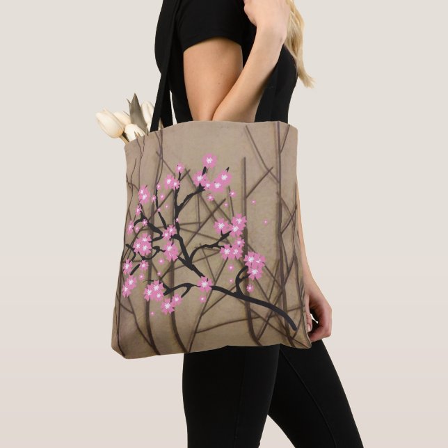 Stylish Cherry Blossoms with Sticks Tote Bag (Close Up)