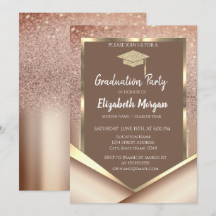 Stylish Chesnut Glitter  Diamonds Graduation Invitation